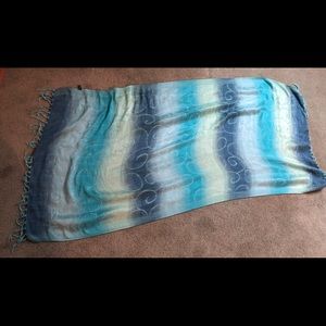 Blue spirl embellished fringe scarf